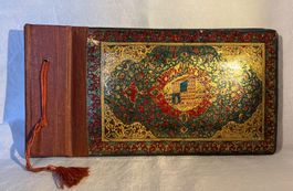 Ancien album Iran, cuir peint main, intérieur lithos
