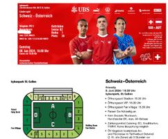 Schweiz : Österreich Ticket 08.06.2024 St. Gallen Reihe 1