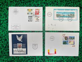 4 Schweizer Briefmarken-Ersttagsblätter mit Stempel