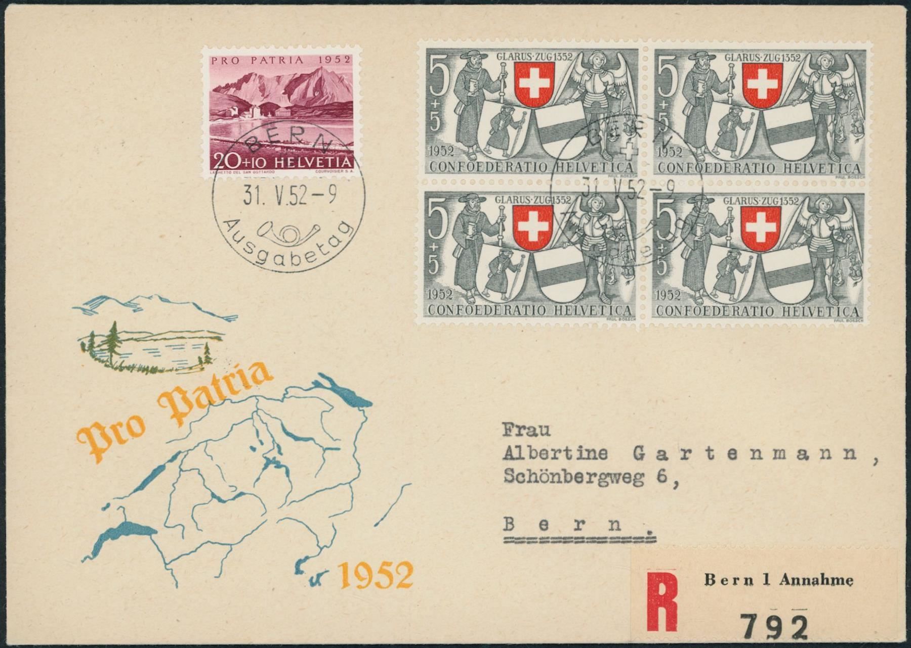 Tutti i francobolli: 1952 - Pro Patria - FDC U4 - dt. – Usato da Schindellegi venduto da leecollect 4