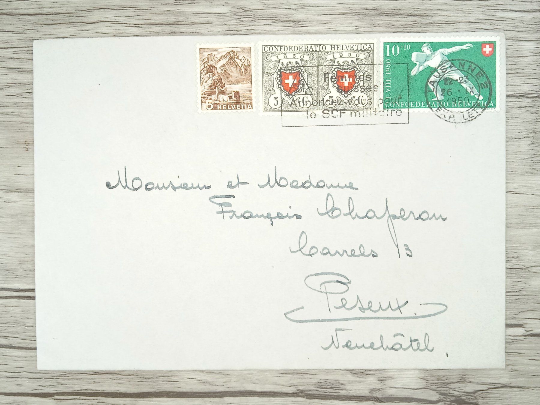 Alle Briefmarken: TR68 Enveloppe + Timbre Suisse 1950 – Gebraucht aus Cousset von Patrick_Collections