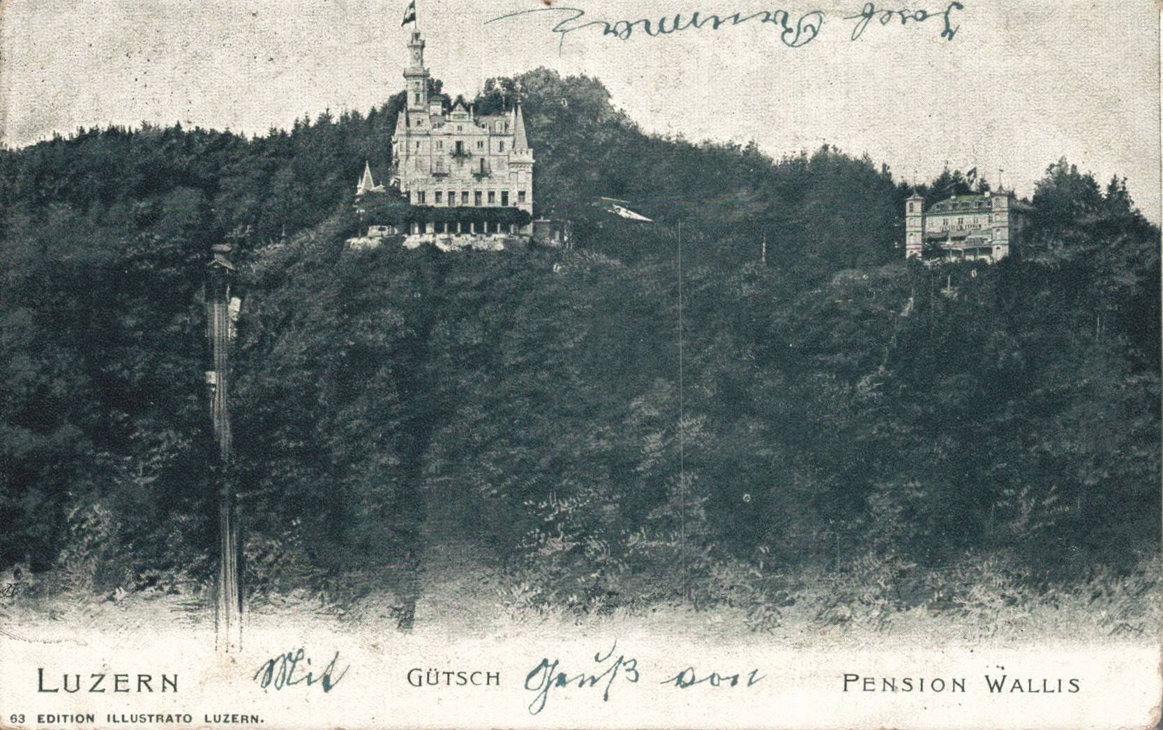 Ansichtskarten: Alte Ansichtskarte Luzern Gütsch, Bahn, Pension Wallis, 1902 – Gebraucht aus Luzern von Kartenansicht