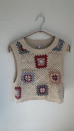 Gilet en crochet femme beige multicouleur