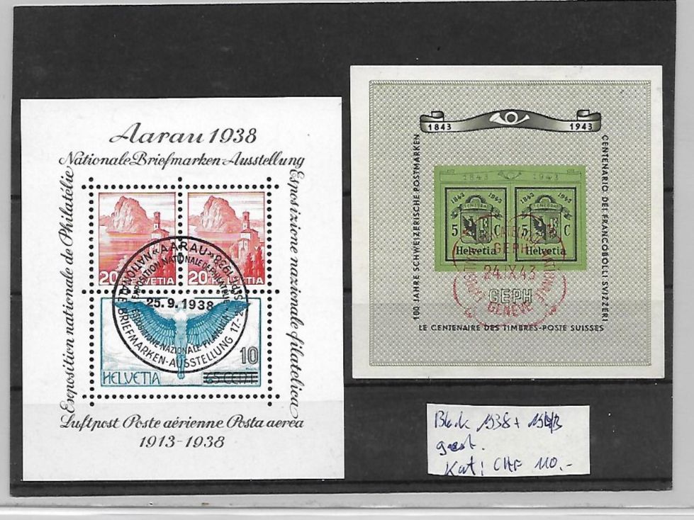 Tutti i francobolli: Block 1938 + 1943 gest. Kat: CHF 110.- – Usato da Basel venduto da Ilp