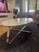 Couchtisch Oval Weiss mit Metallgestell