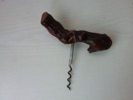 Rustikaler Korkenzieher aus Holz, Weinöffner, Vintage