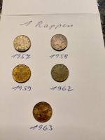 5x 1 Rappen div. Jahrgänge ab 1957