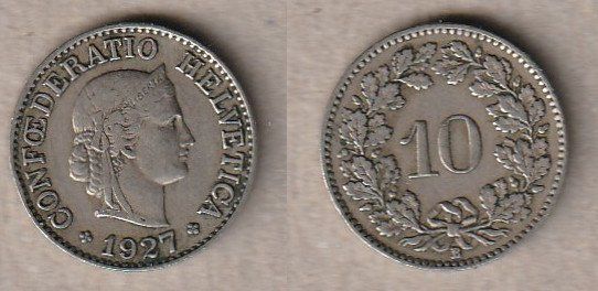 Alle Münzen: 10 Rappen 1927 – Gebraucht aus Allschwil von Coinfreak