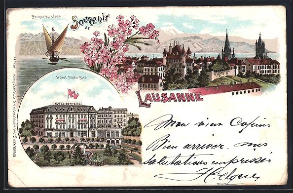 Cartes postales: Litho Lausanne, Barque du Léman, Hotel  – D'occasion à Berlin par bartko-reher