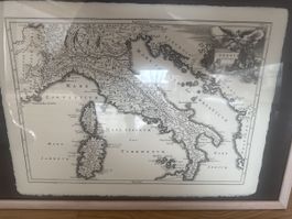 Patinierte Italienkarte, gerahmt - Tolles Sammlerstück!