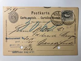 Postkarte, Stehende Helvetia 40c grau auf 5c Ganzsache