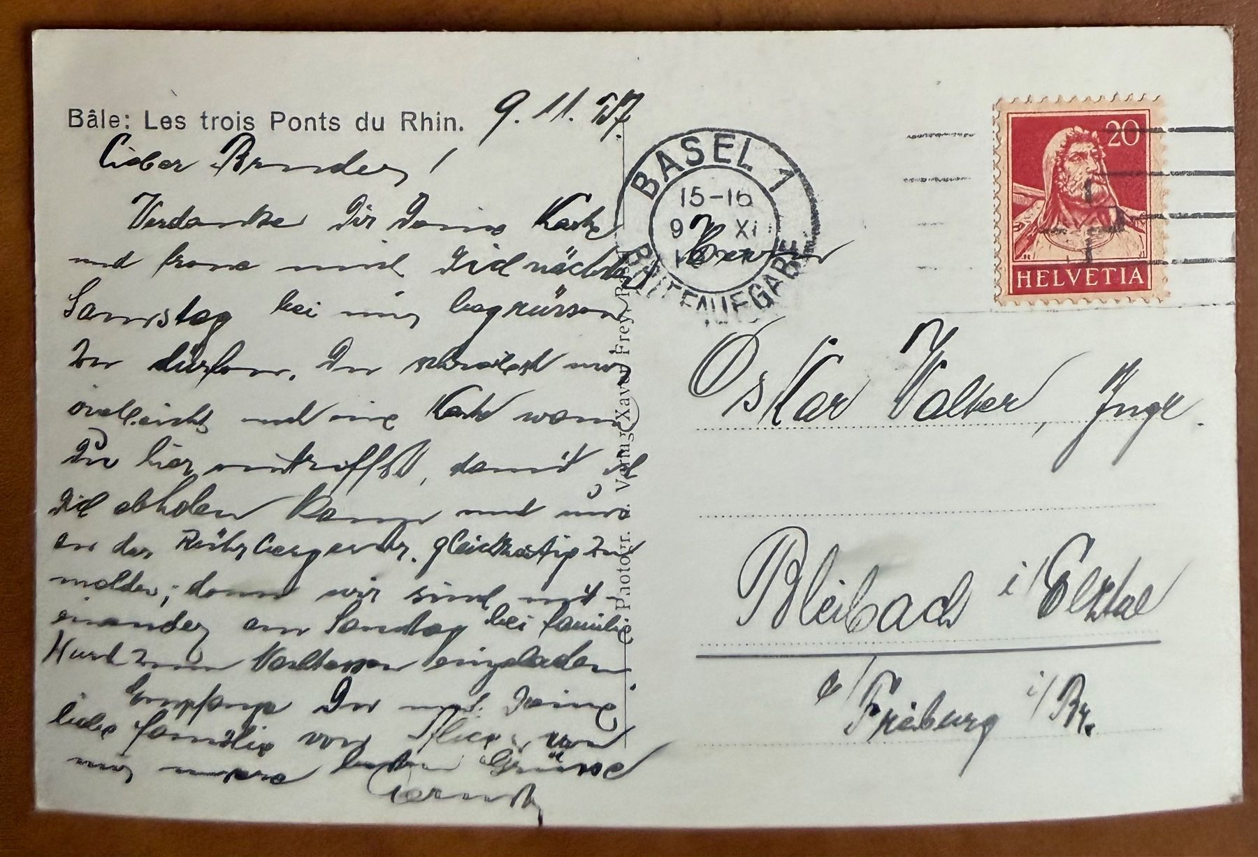 Cartoline postali: Basel - Rheinbrücke  - tram 1927 – Usato da Lutry venduto da Ediego 1