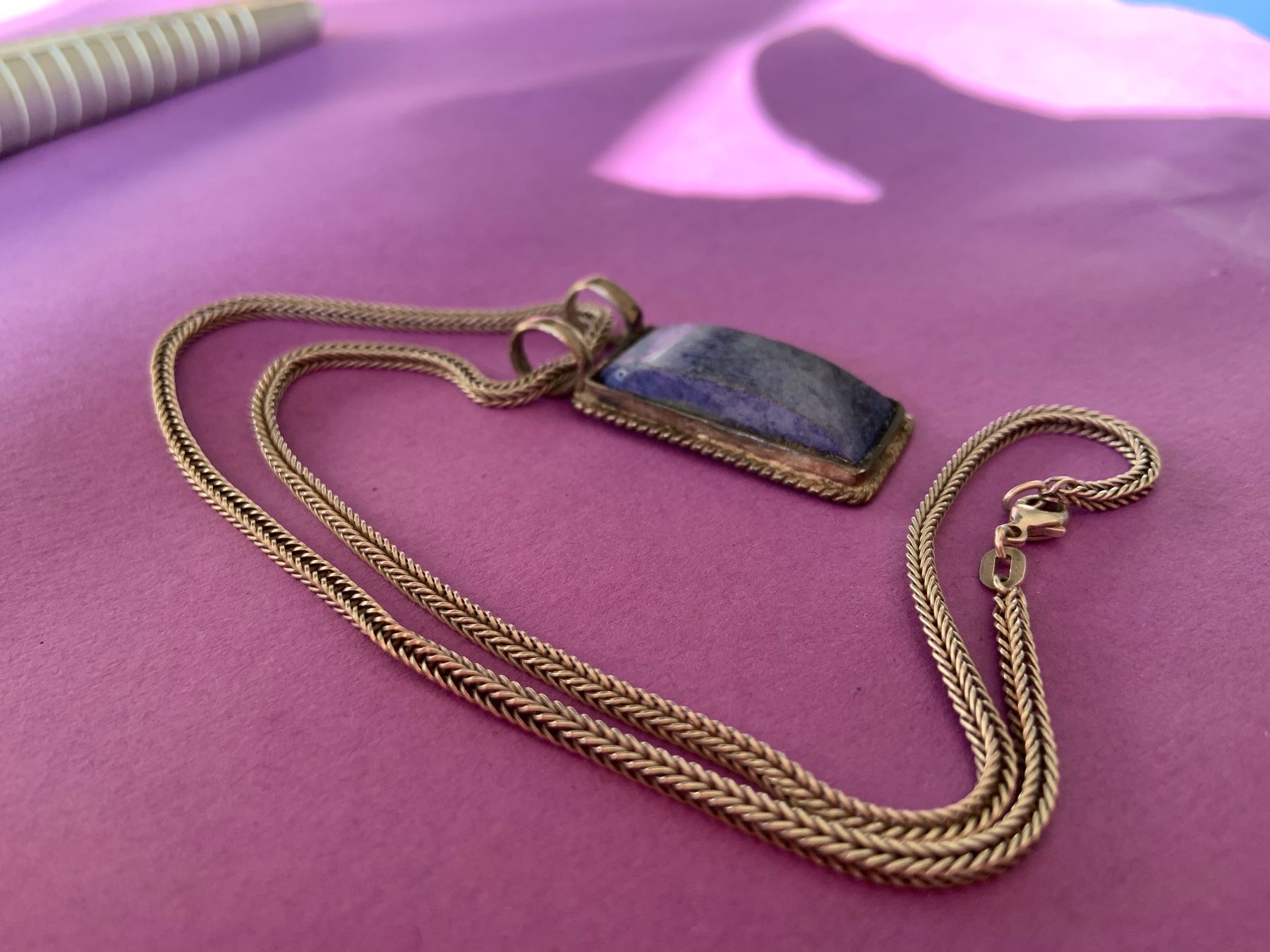 Anhänger: Schlangenkette flach + Lapislazuli-Anhängern – Gebraucht aus Dittingen von Bellevista 5
