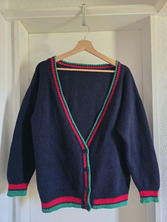 Vintage 80er Strickjacke Wolle Dunkelblau College