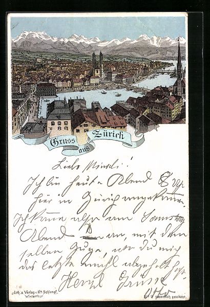 Cartoline postali: Litho Zürich, Teilansicht mit Kirche – Usato da Berlin venduto da bartko-reher