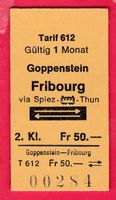 KARTON BILLETT, GOPPENSTEIN - FRIBOURG, 2.KLASSE, RETOUR
