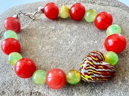 Farbenfrohes Murano-Herz Quarz Armband & 925 Silber Unikat