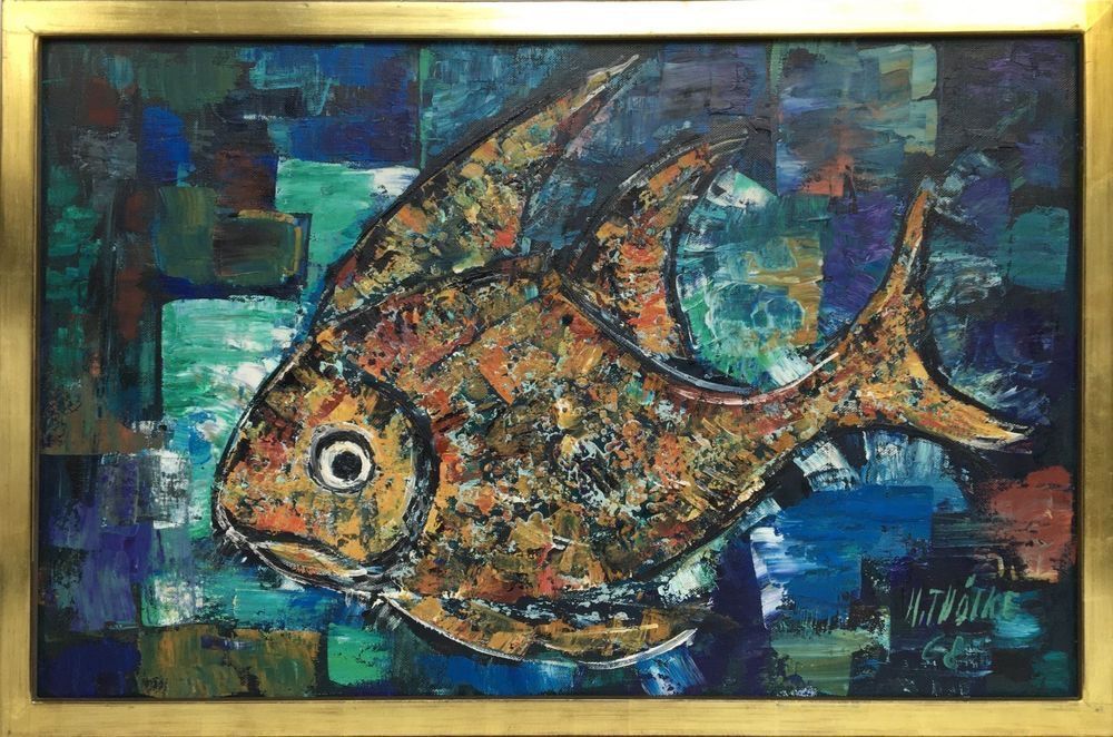 Dipinti: Ölgemälde eines Fisches von H. Thölke – Usato da Cham venduto da krikk0200