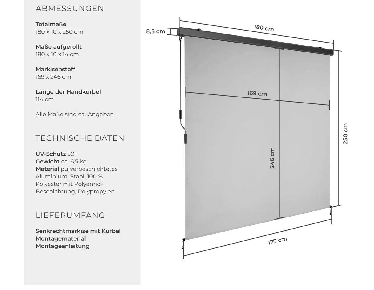 Markisen: Senkrechtmarkise Eloise hellgrau 180 x 250 cm – Neu (gemäss Beschreibung) aus Steinhausen von Retourenprofis 3
