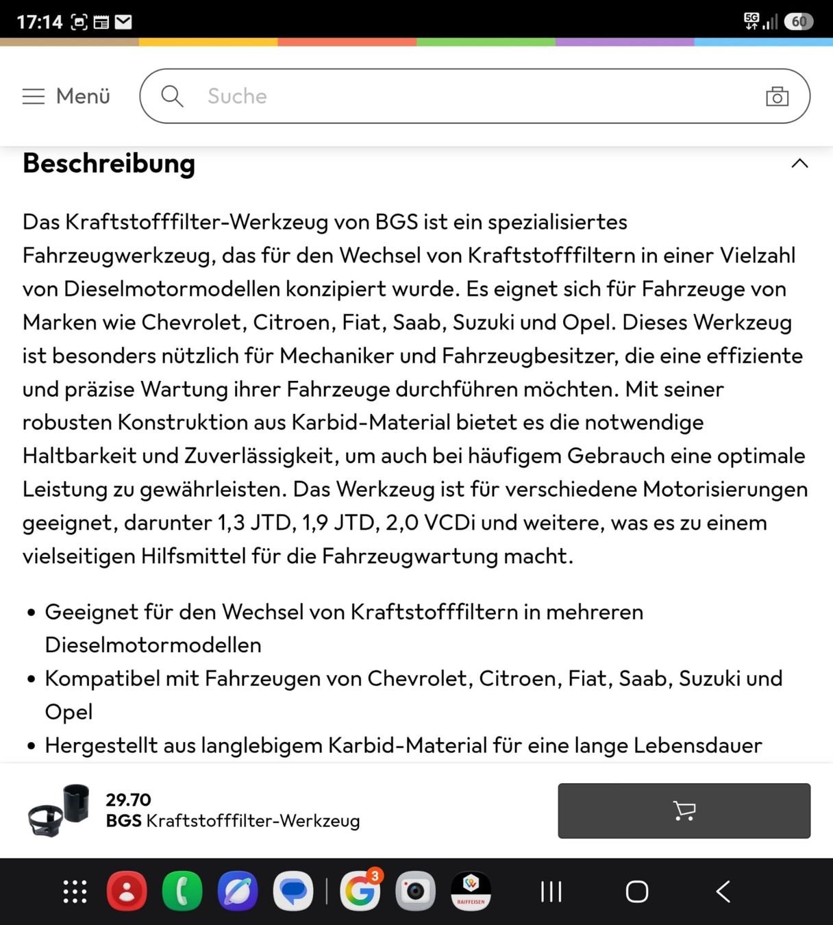 Alle Werkzeuge: Kraftstofffilter Werkzeug – Neu und originalverpackt aus Wikon von Speedy_li 1
