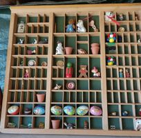 Setzkasten mit Miniaturfiguren, Holz, Handarbeit, Deko
