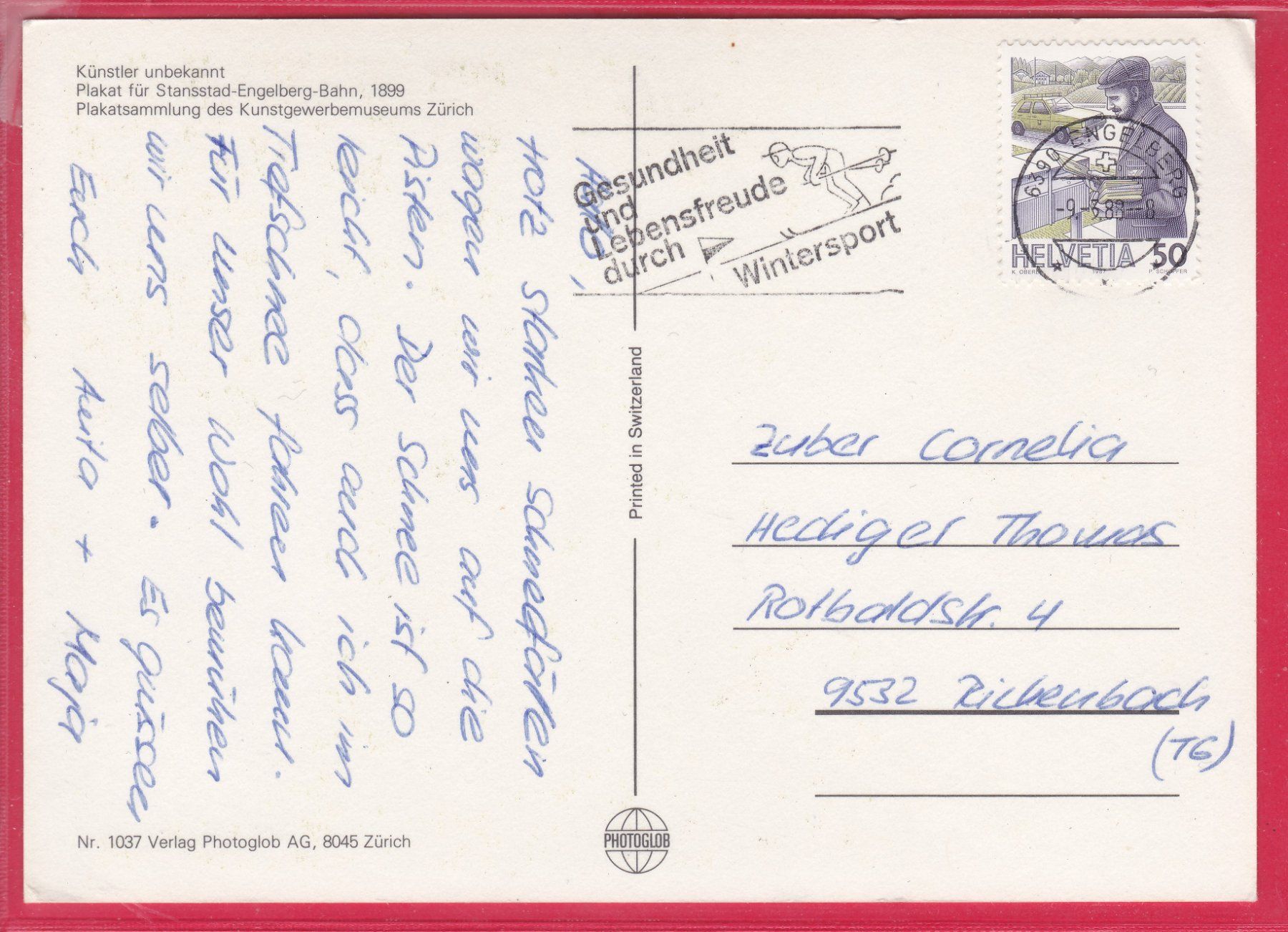 Cartoline postali: WERBEKARTE, STANSSTAD ENGELBERG, 9.3.1988 – Usato da Oberrieden venduto da Gebirgsstelze 1