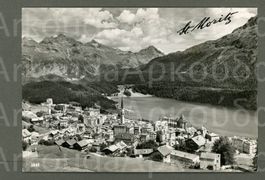 AK sw St. Moritz GR mit Schriftzug, ø Pension Bosshard ≈1957