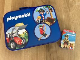 4 Puzzles im Koffer + Minipuzzle mit Playmobil-Sujet - Top!