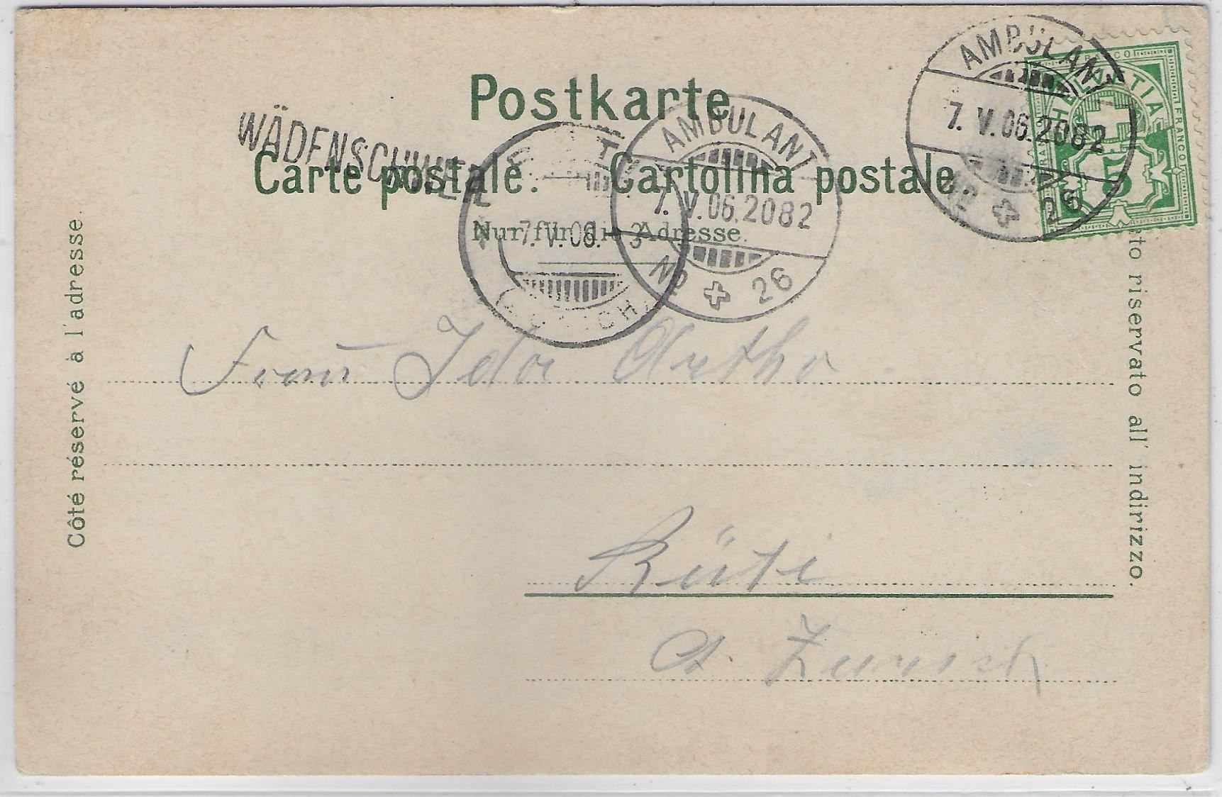Cartoline postali: Wädenswil - Generalansicht 1906 – Usato da Ettingen venduto da Kartenplanet 1
