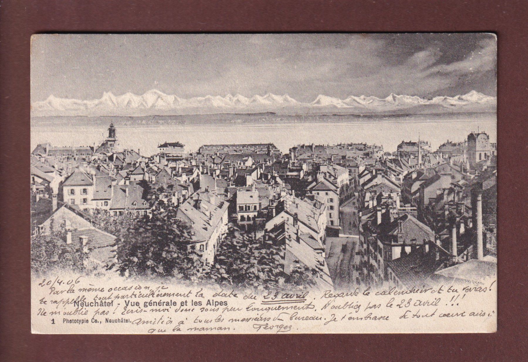 Cartoline postali: NEUCHÂTEL - Vue partielle - 1906 – Usato da Pully venduto da nicecards