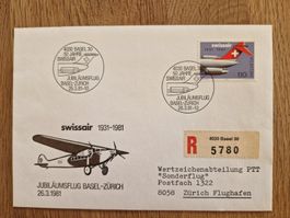 Briefumschlag 50 Jahre Swissair, Jubiläumsflug Basel-Zürich