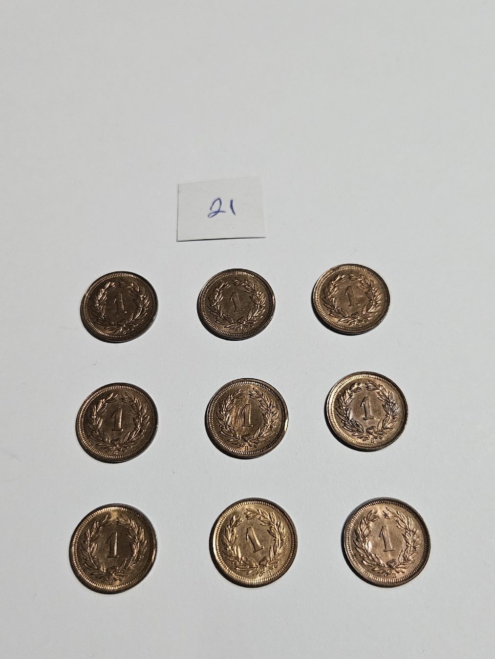Tutti le monete: 1 Rappen 1937, 9 Stk. – Usato da Pfäffikon ZH venduto da Melibol 2