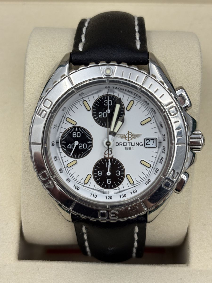 Breitling Orologi: Breitling Shark Chronograph Watch, Leather Strap, – Usato da Zürich venduto da watchdealer-24 1