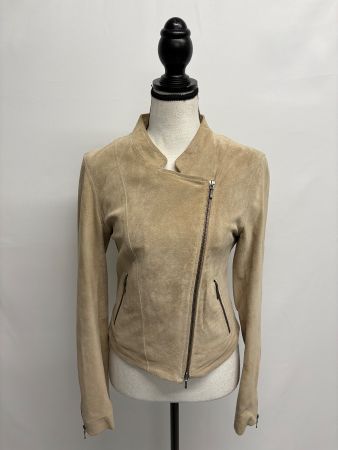 Hallhuber Lederjacke beige 34 Wildleder Bikerjacke