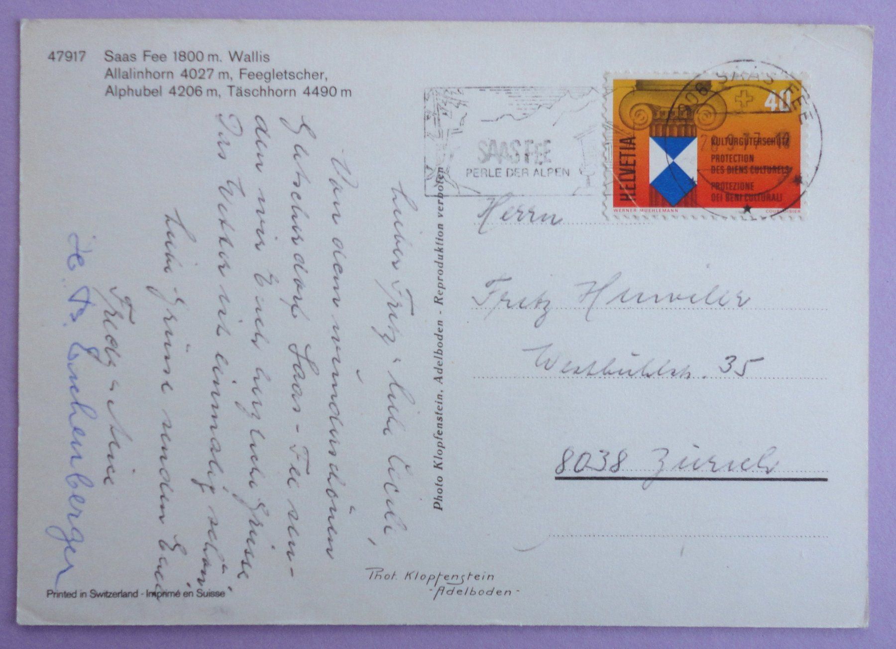 Cartoline postali: Saas Fee 1800 m, Wallis – Usato da Fétigny venduto da Billy2miny 1