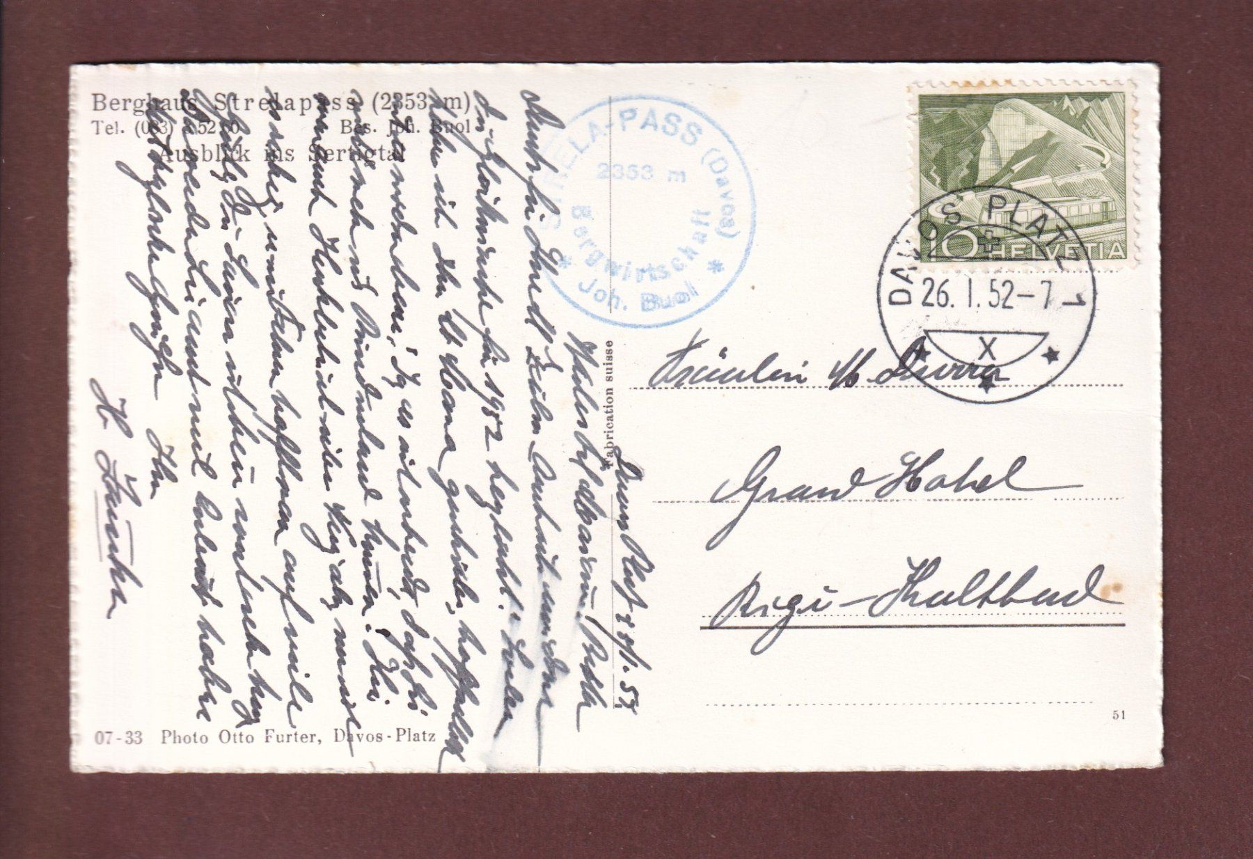 Cartes postales: DAVOS - Berghaus Strelapass - 1952 – D'occasion à Pully par nicecards 1