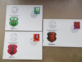 Drei Briefe Orts-FDC PJ 1981 von Uffikon, Torre + Benken SG