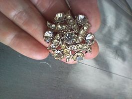 Vintage Blumen-Brosche Silber Strass facettiert 50er/60er