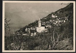 AK Caviano, Ortsansicht mit Kirche, 1947