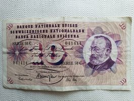 10 Franken Banknote Serie 58 C 1969 guter Zustand