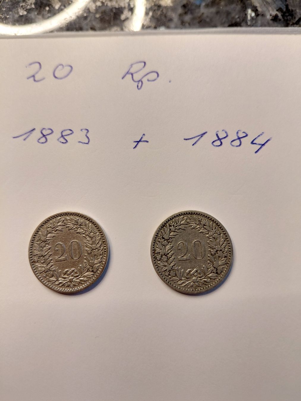 Tutti le monete: 2x 20 Rappen 1883 und 84 – Usato da Bonaduz venduto da topolino052 1