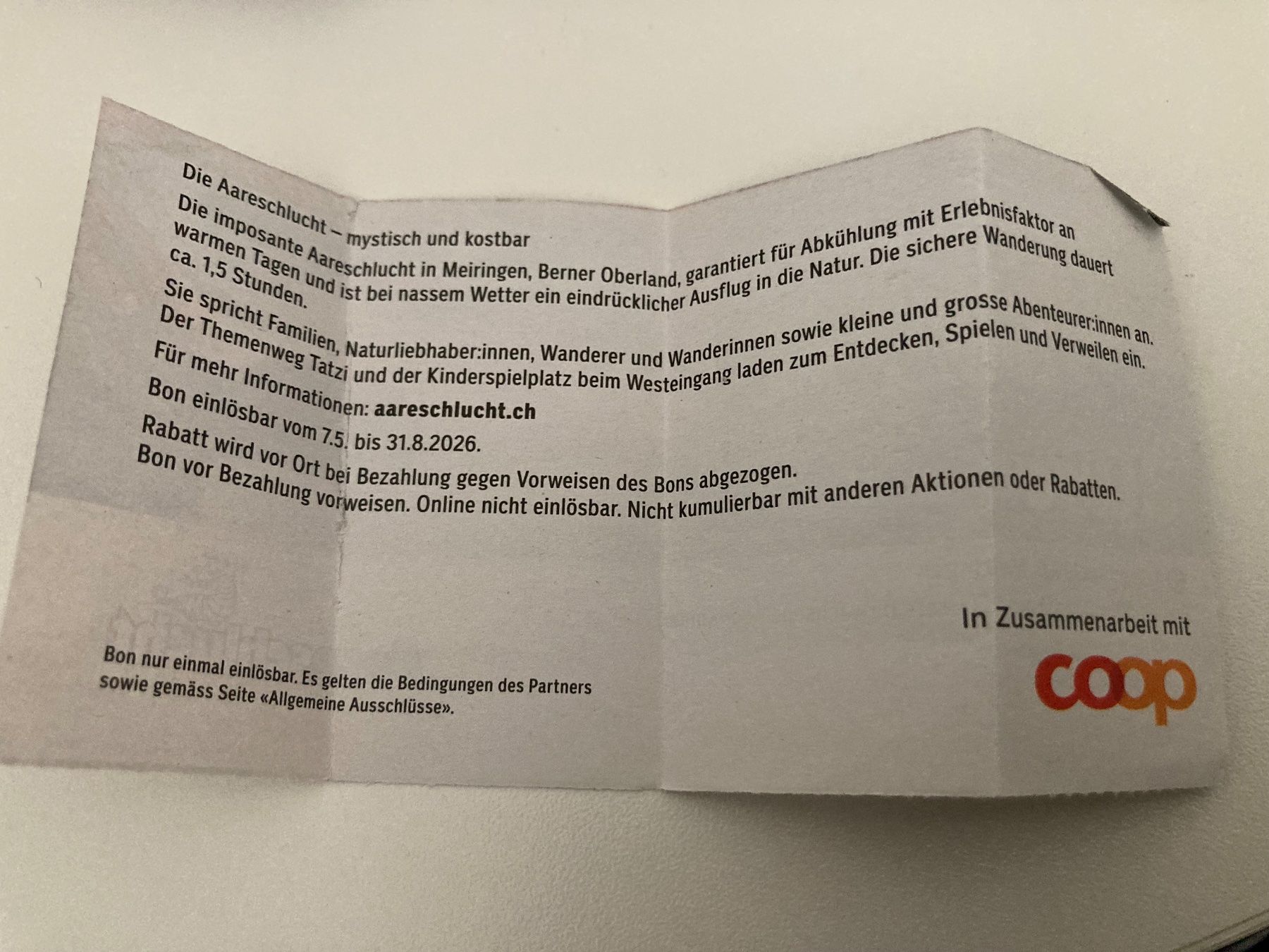 Bons: Aareschlucht 30 % – Neuf avec emballage d'origine à Bülach par Stellina72 1