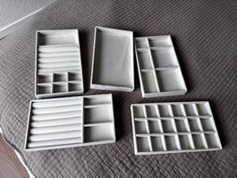 5er Set Schmuckschalen-Einsätze beige Samt