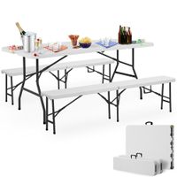 Bierzeltgarnitur 180cm Klapptisch Campingset Klappbar weiss