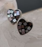 HERZ OHRRINGE SILBER 925 MIT PERLMUTT INLAY