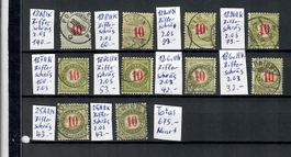 1883-1908:  10 Stück Portomarken (mit Abart 2.03 Ziffer).
