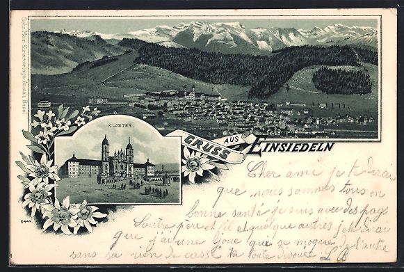 Cartes postales: Litho Einsiedeln, Teilansicht, Kloster – D'occasion à Berlin par bartko-reher