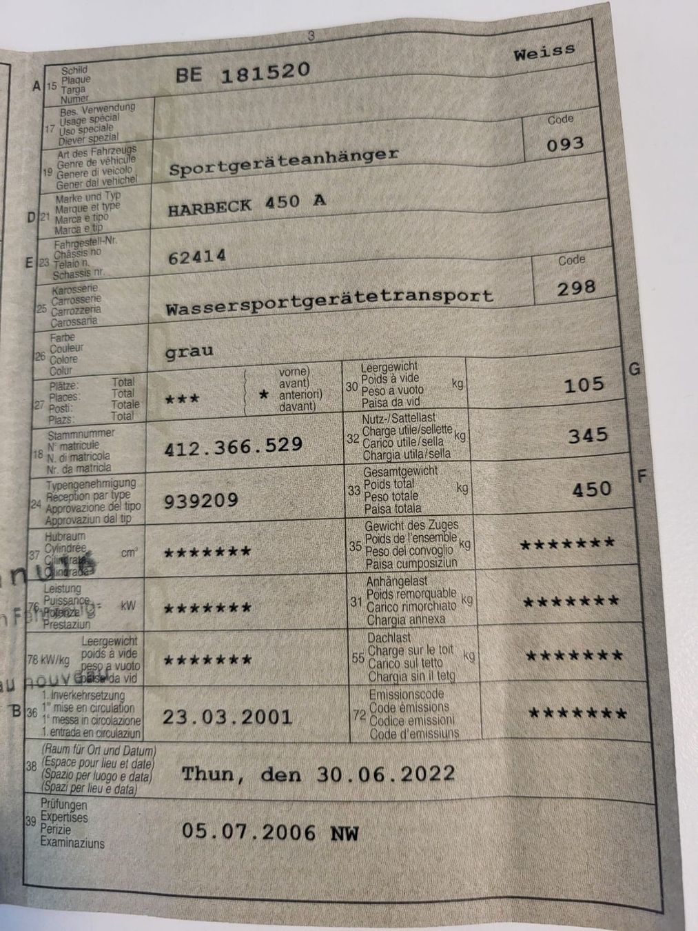 Harbeck Rimorchi: schöner Bootsanhänger Harbeck 450 A – Usato da Brienz BE venduto da Vikingviki 1