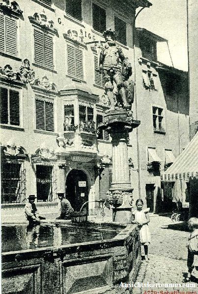Cartoline postali: Schaffhausen - Tellbrunnen belebt c1910 – Usato da Emmenbrücke venduto da teestube