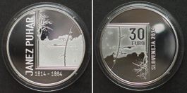 SLOWENIEN 30 Euro 2014, JANEZ PUHAR, Silber PP